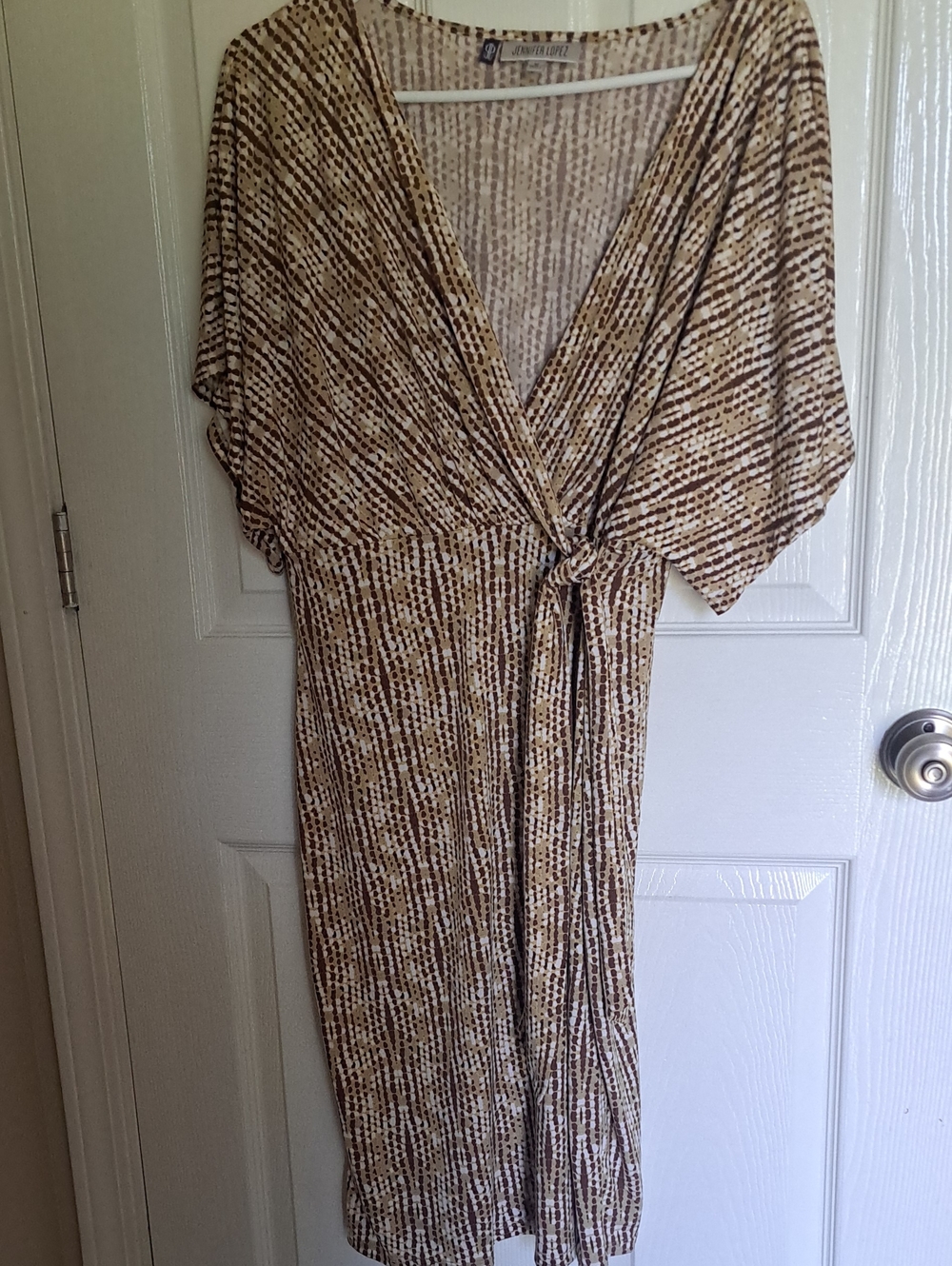 Jennifer Lopez Beige and Brown Patterned Wrap Dress